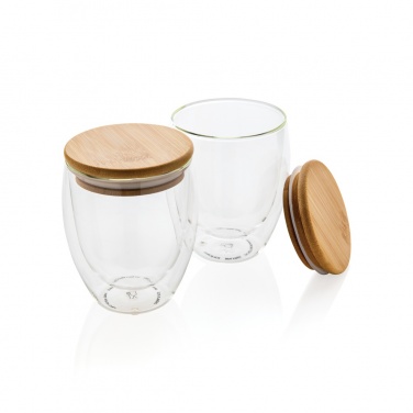 Logo trade promotional items image of: Double wall borosilicate glass with bamboo lid 250ml 2pc set