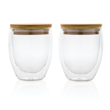 Logotrade corporate gift image of: Double wall borosilicate glass with bamboo lid 250ml 2pc set
