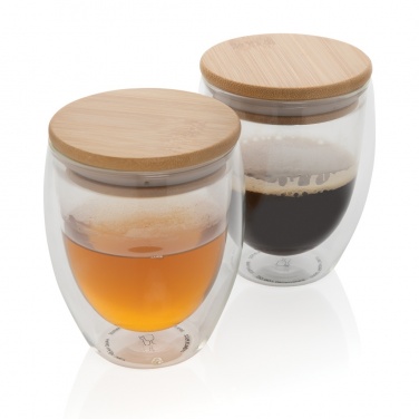 Logo trade promotional merchandise image of: Double wall borosilicate glass with bamboo lid 250ml 2pc set
