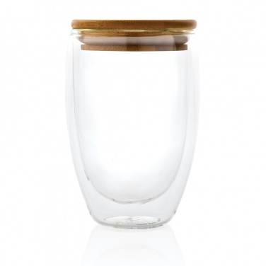 Logo trade promotional giveaways picture of: Double wall borosilicate glass with bamboo lid 350ml