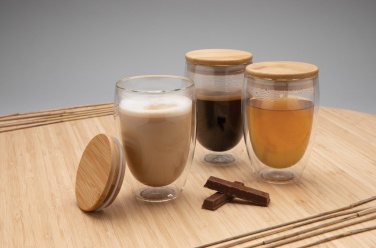 Logotrade advertising product image of: Double wall borosilicate glass with bamboo lid 350ml