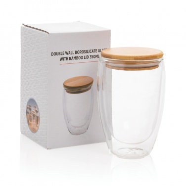 Logotrade corporate gift picture of: Double wall borosilicate glass with bamboo lid 350ml