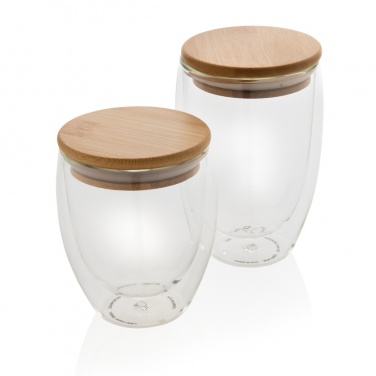 Logo trade promotional merchandise photo of: Double wall borosilicate glass with bamboo lid 350ml 2pc set