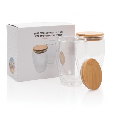 Logo trade promotional product photo of: Double wall borosilicate glass with bamboo lid 350ml 2pc set