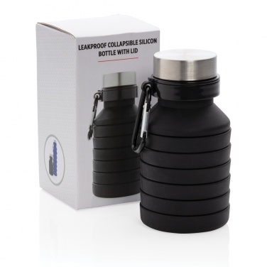 Logo trade business gift photo of: Leakproof collapsible silicone bottle with lid