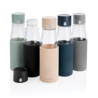 Logo trade promotional item photo of: Ukiyo glass hydration tracking bottle with sleeve