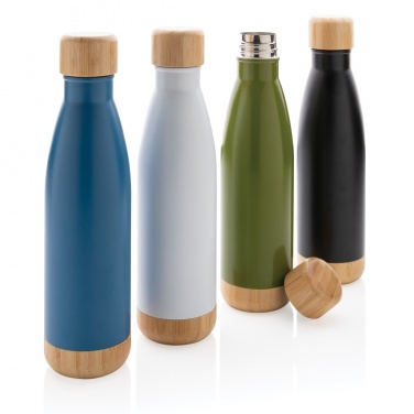 Logo trade promotional giveaways image of: Vacuum stainless steel bottle with bamboo lid and bottom