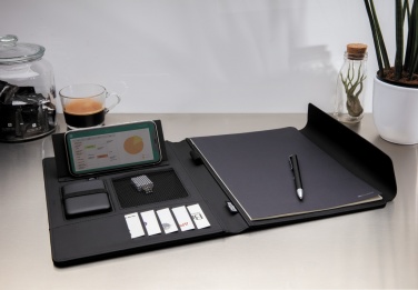 Logo trade promotional merchandise picture of: Fiko 5W wireless charging portfolio A4 with powerbank