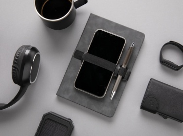 Logo trade promotional gifts picture of: Deluxe hardcover PU notebook A5 with phone and pen holder