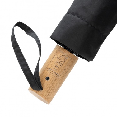 Logotrade corporate gift image of: Kaycey 21" AWARE™ RPET Acacia wood mini auto open umbrella