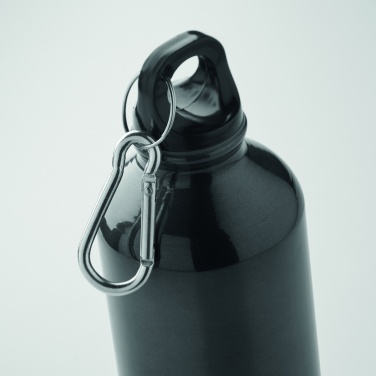 Logotrade advertising product picture of: 500 ml single-walled water bottle made of recycled aluminum with a carabiner