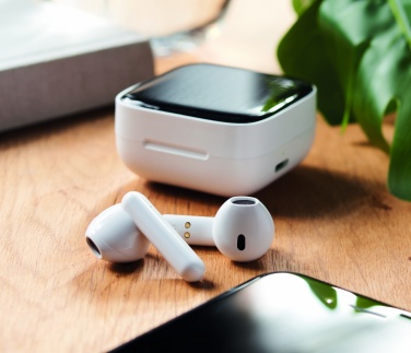 Logotrade promotional giveaway image of: TWS earbuds with solar charger