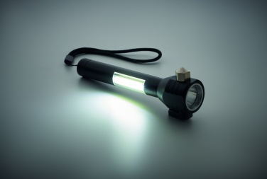 Logo trade advertising product photo of: 3-in-1 aluminum flashlight with an emergency hammer and seatbelt cutter, customizable with printing