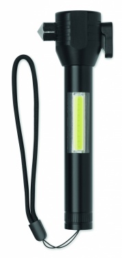 Logo trade corporate gifts image of: 3-in-1 aluminum flashlight with an emergency hammer and seatbelt cutter, customizable with printing
