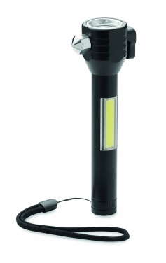 Logo trade promotional gift photo of: 3-in-1 aluminum flashlight with an emergency hammer and seatbelt cutter, customizable with printing