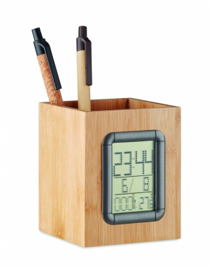 Logotrade promotional giveaways photo of: Bamboo pen holder and LCD clock
