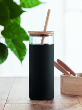 Logo trade corporate gifts image of: Glass tumbler 450ml bamboo lid