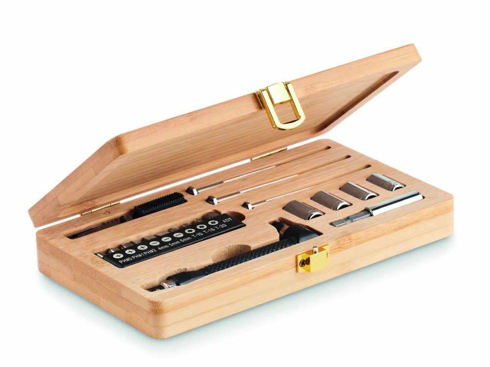 Logotrade promotional gift image of: 21 pcs tool set in bamboo case