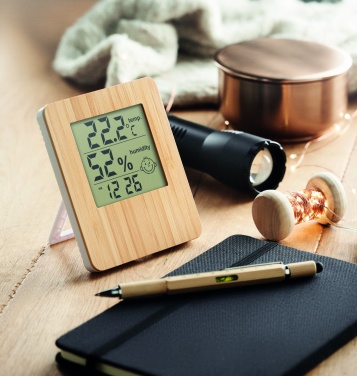 Logo trade business gifts image of: Bamboo weather station