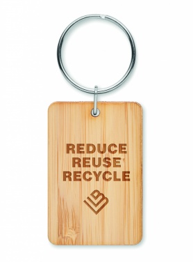 Logo trade corporate gift photo of: Rectangular bamboo key ring Riihimäki