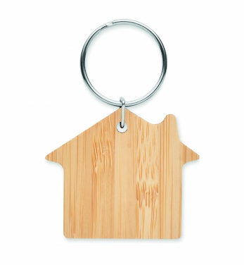 Logo trade promotional gift photo of: House shaped bamboo key ring Järvenpää
