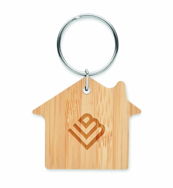Logotrade business gift image of: House shaped bamboo key ring Järvenpää