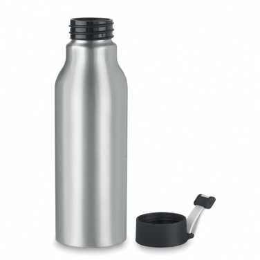Logo trade advertising products image of: Single-walled 500 ml aluminum bottle with a PP cap and a silicone strap
