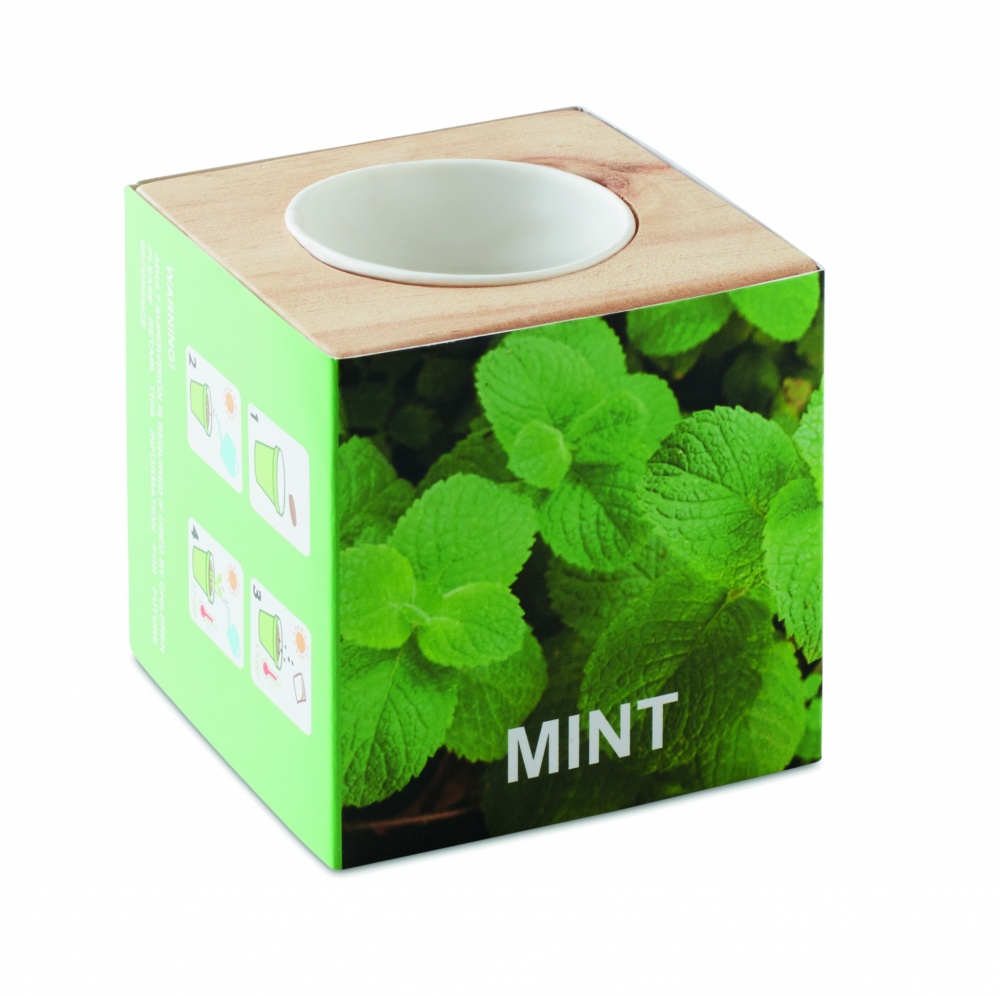 Logo trade business gift photo of: Herb pot wood "MINT"