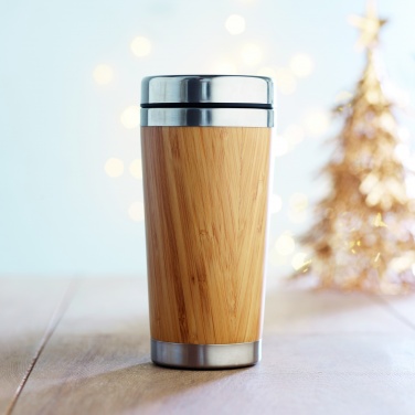 Logo trade advertising products picture of: Double wall bamboo flask 430ml