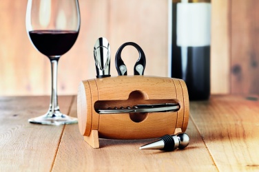 Logo trade promotional giveaway photo of: 4 pcs wine set in wooden stand