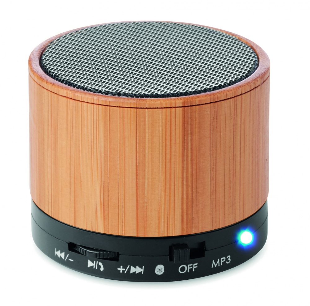 Logotrade advertising product picture of: Round Bamboo wireless speaker