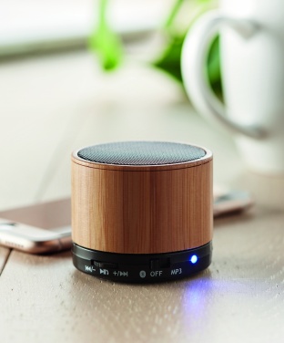 Logo trade business gifts image of: Round Bamboo wireless speaker