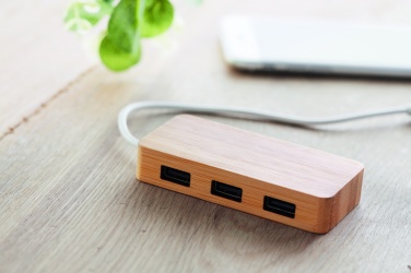 Logotrade corporate gift image of: Bamboo USB 3 ports hub