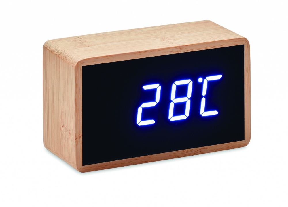 Logo trade promotional merchandise image of: LED alarm clock bamboo casing Düsseldorf
