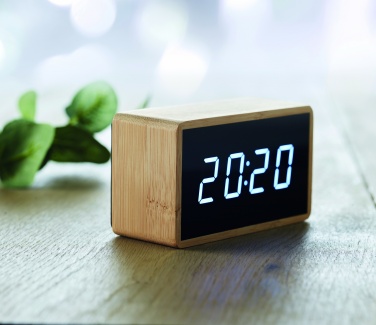 Logo trade promotional gift photo of: LED alarm clock bamboo casing Düsseldorf