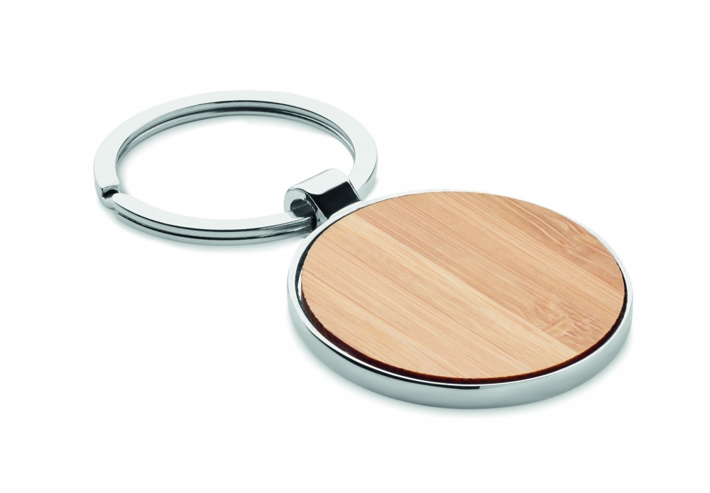 Logo trade promotional giveaways image of: Round key ring metal bamboo Dobele