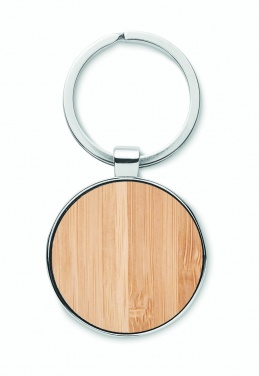 Logo trade promotional products image of: Round key ring metal bamboo Dobele