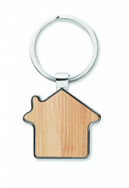 Logo trade promotional items image of: House key ring metal bamboo NORDIC