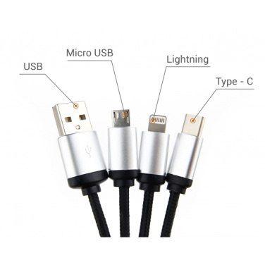 Logo trade business gifts image of: 3in1 cable with enlighted logo for engraving, RXD-368