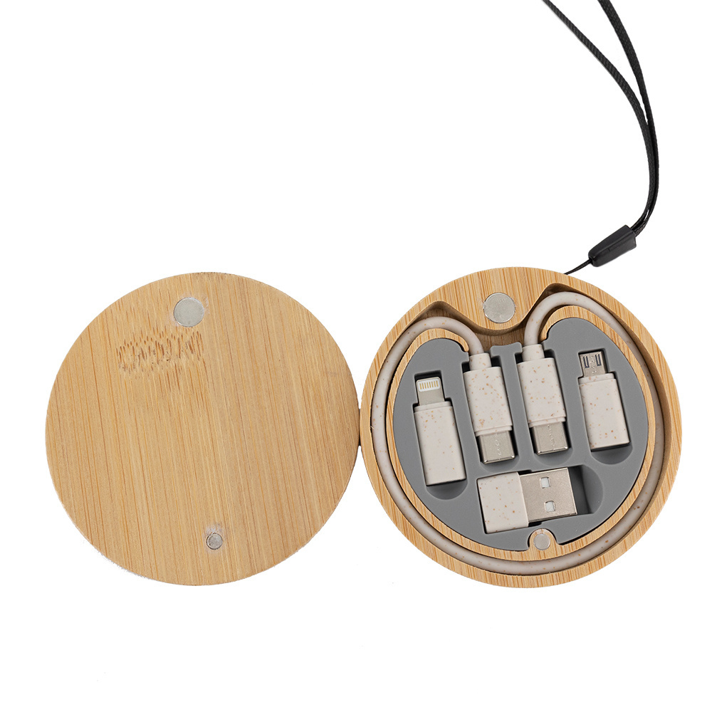 Logotrade advertising products photo of: 4in1 cable in wooden case, LH-ZM01