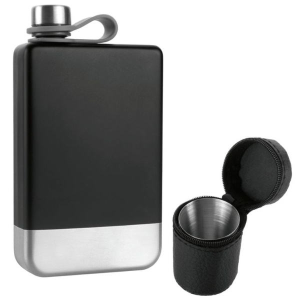 Logotrade promotional giveaway picture of: Hip flask set TAHAT Schwarzwolf