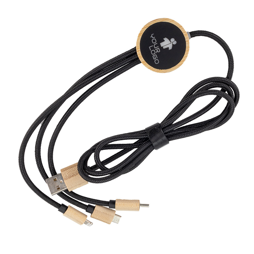 Logotrade promotional merchandise picture of: 3-in-1 cable with elighted logo in a wooden casing, LH-ZMU06