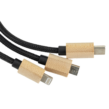 Logo trade promotional giveaways image of: 3-in-1 cable with elighted logo in a wooden casing, LH-ZMU06