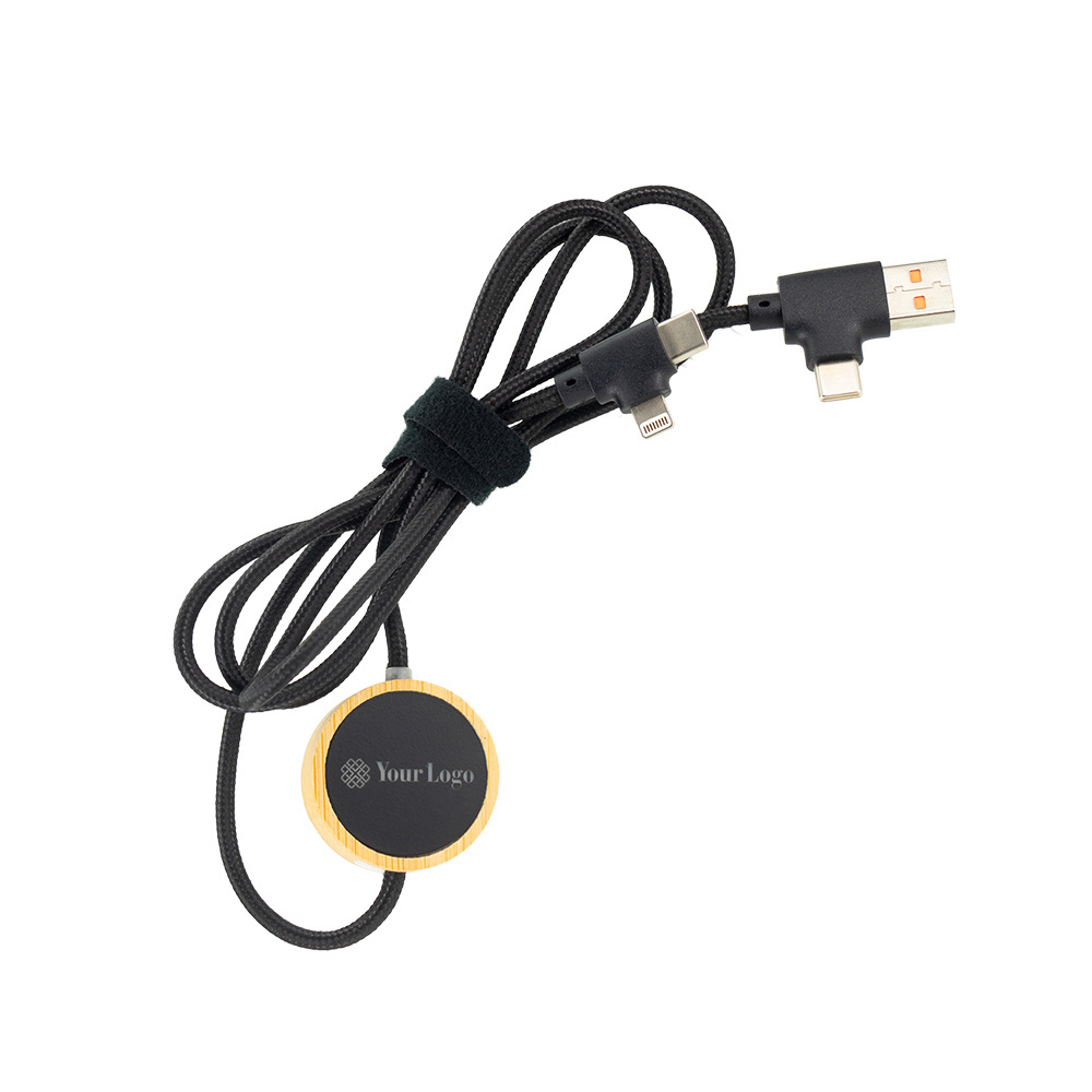 Logo trade promotional gifts picture of: 4in1 long wooden cable with elighted logo for engraving