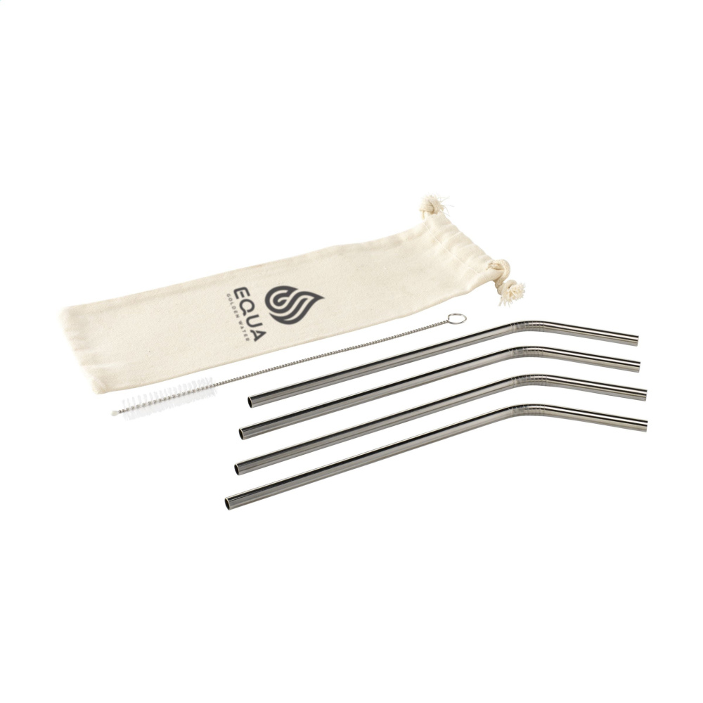 Logo trade corporate gifts picture of: ECO RVS 4 pieces ECO Straw Set stainless-steel straws