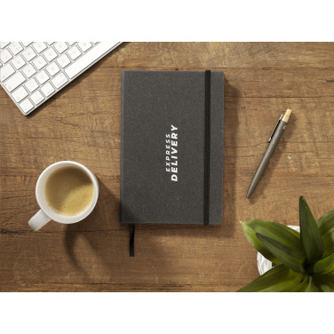 Logo trade promotional merchandise image of: Montana Recycled Leather Paper Notebook A5