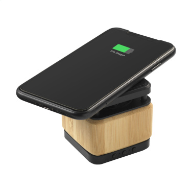 Logotrade promotional items photo of: Bamboo Block Speaker with wireless charger