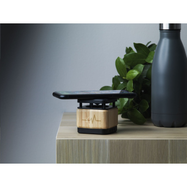 Logotrade corporate gift image of: Bamboo Block Speaker with wireless charger