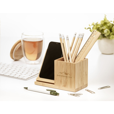 Logotrade corporate gift image of: Bamboo Boss 15W charger/pen holder