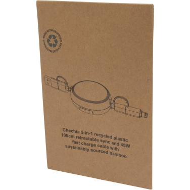 Logo trade promotional giveaway photo of: Chechia 5-in-1 recycled plastic 100 cm retractable data sync and 45W fast charge cable